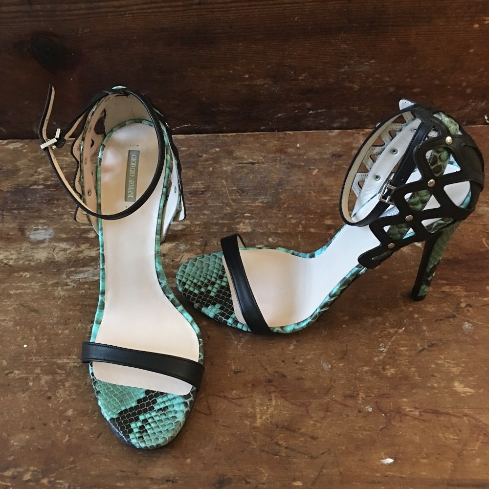 Giorgio Armani Croc Embossed Ankle Strap